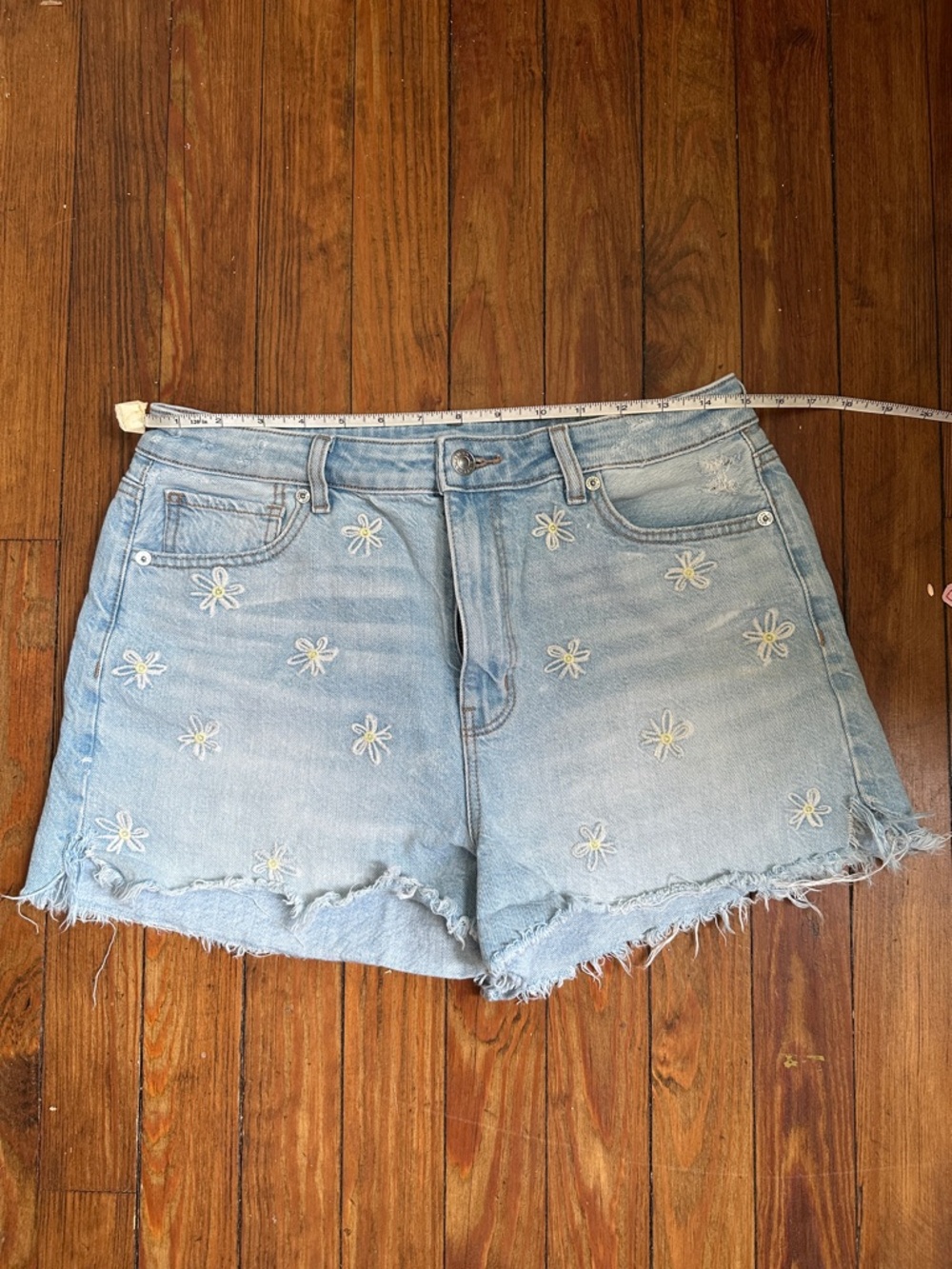 American Eagle Outfitters Light Blue Daisy Embroidered Denim Shorts